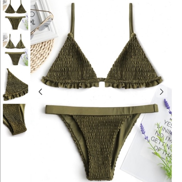 Zaful Other - ‼️NWOT‼️ Ruffles Bralette Smocked Bikini ArmyGreen